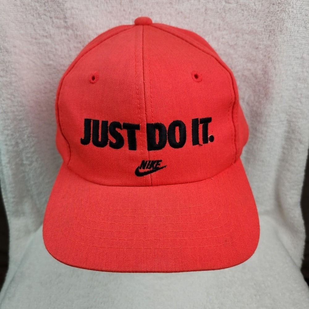 Nike Just Do It Vintage Hat Peach Snapback Black SpellOut Logo 90s S01103SV